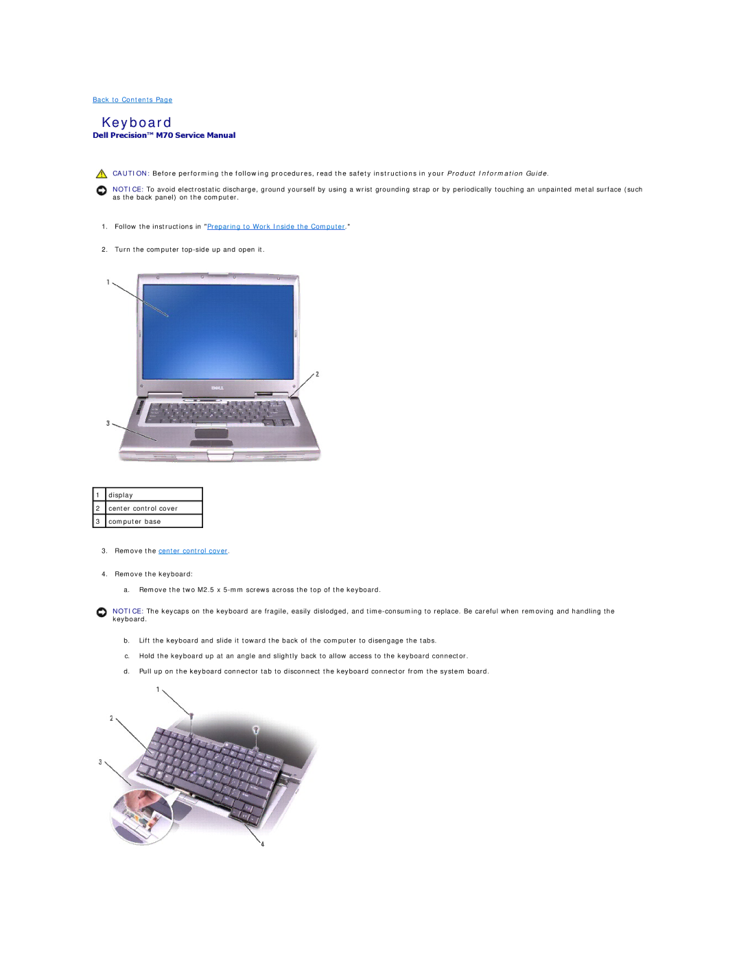 Dell M70 manual Keyboard 