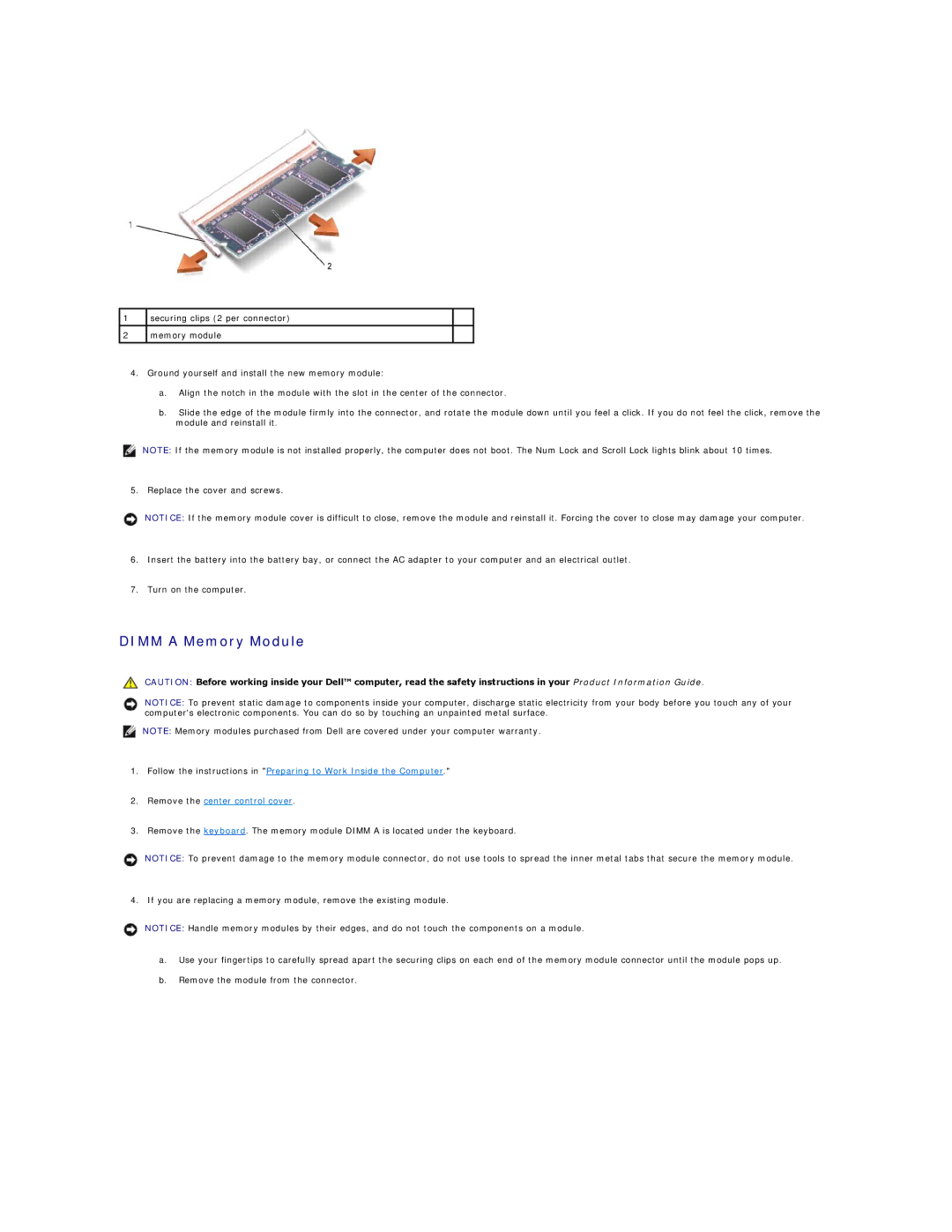 Dell M70 manual Dimm a Memory Module 