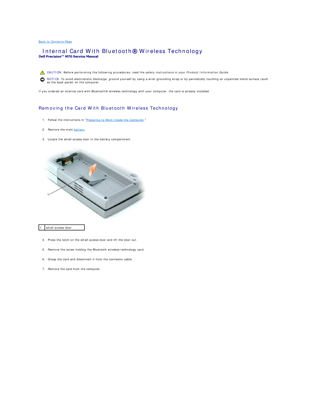Dell M70 manual Internal Card With Bluetooth Wireless Technology, Removing the Card With Bluetooth Wireless Technology 