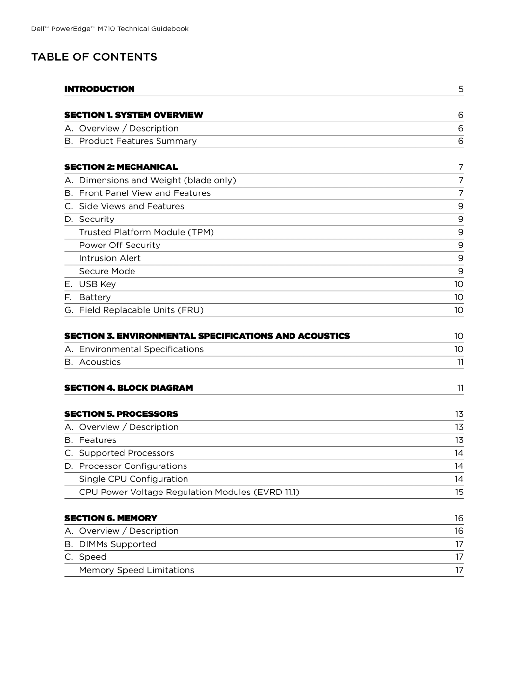 Dell M710 manual Table of Contents 