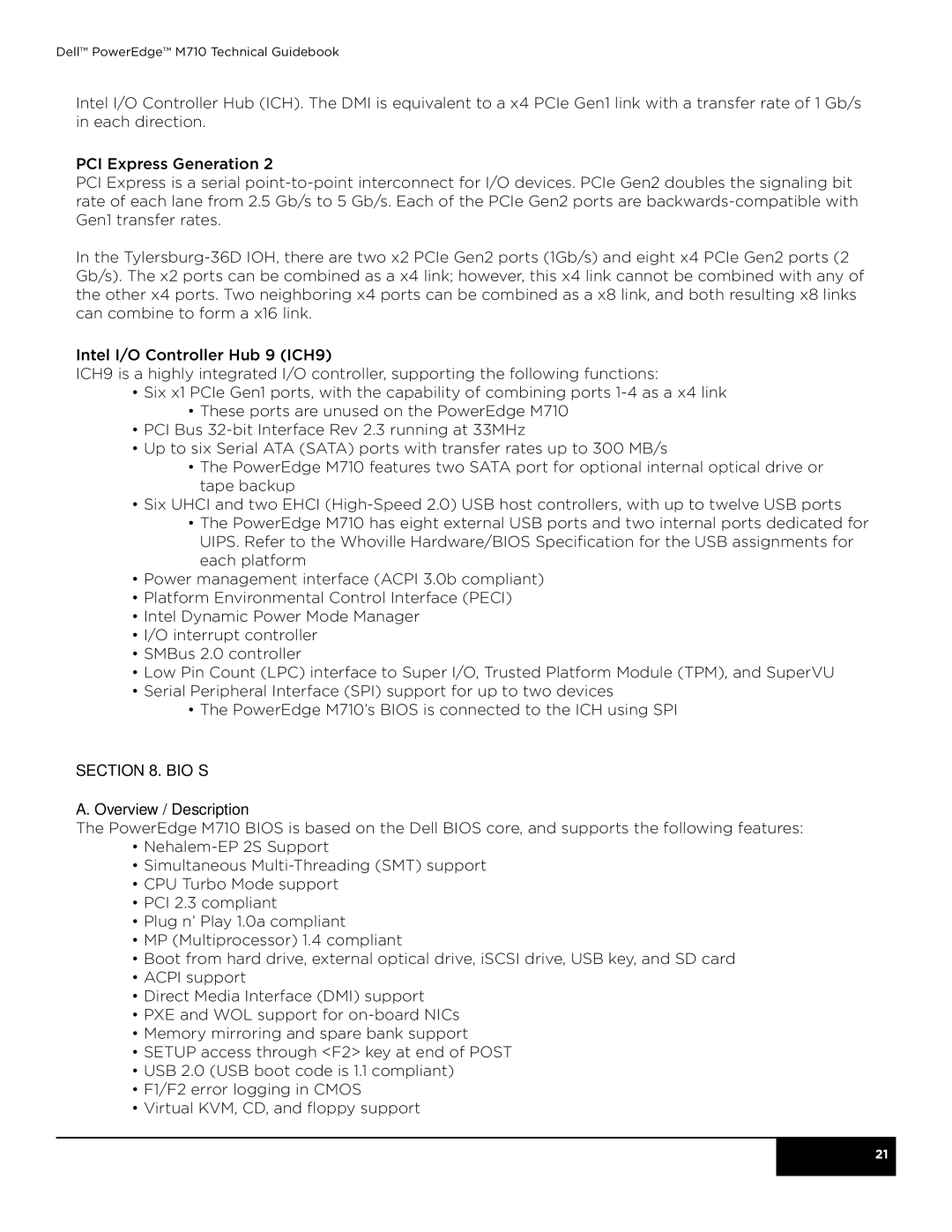 Dell M710 manual Bios Overview / Description 