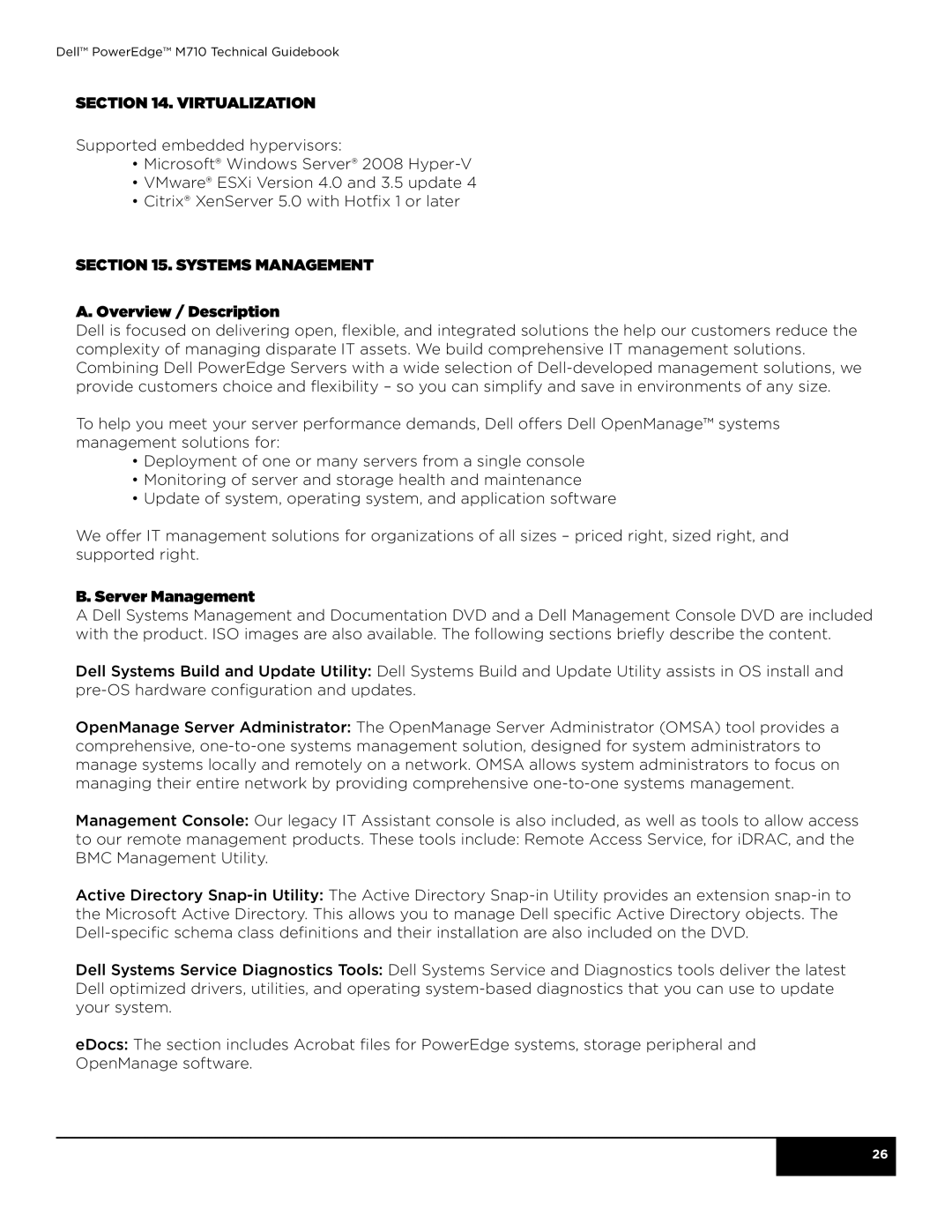 Dell M710 manual Virtualization, Systems Management Overview / Description 