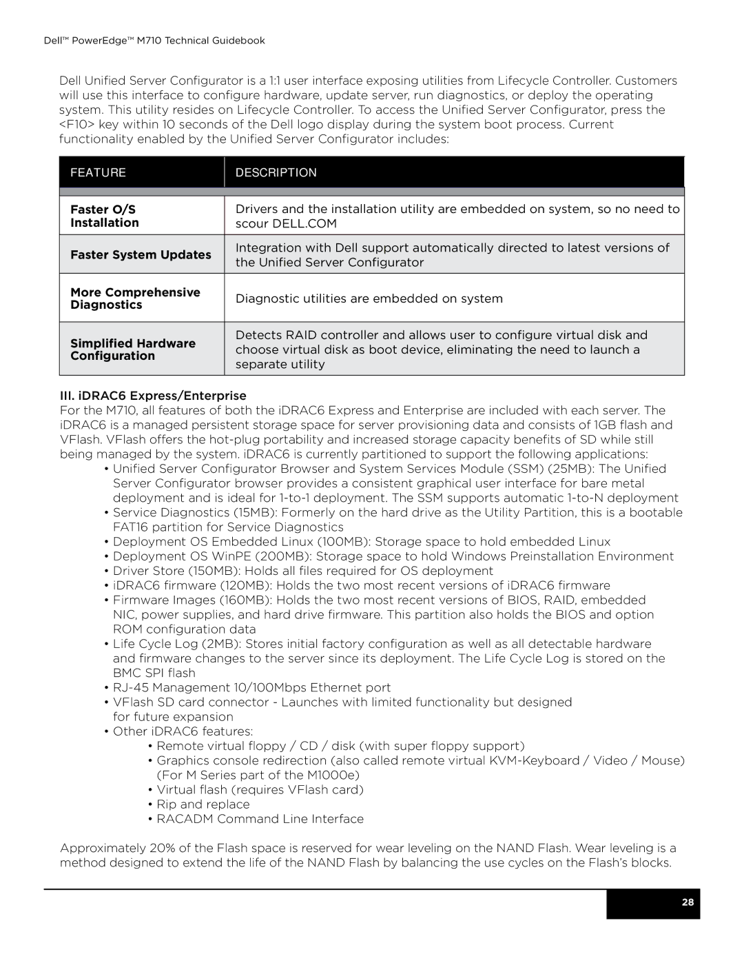 Dell M710 manual Feature Description 