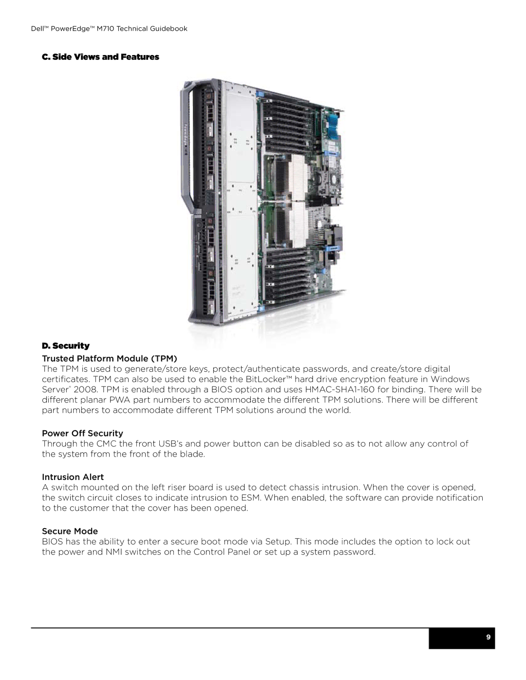 Dell M710 manual Side Views and Features Security 