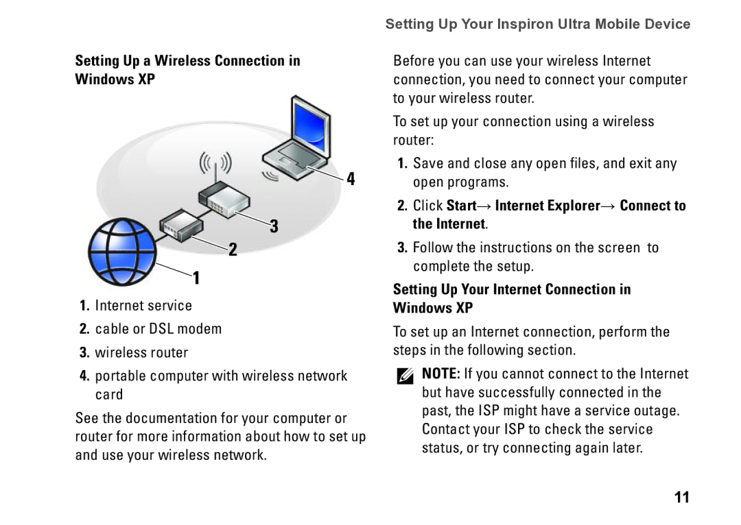 Dell PP39S, M770H Setting Up a Wireless Connection in Windows XP, Click Start→ Internet Explorer→ Connect to the Internet 