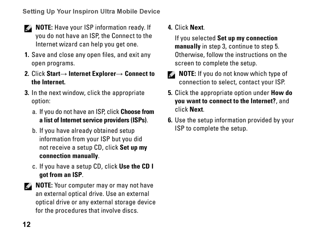 Dell M770H, PP39S setup guide Click Start→ lnternet Explorer→ Connect to the Internet 