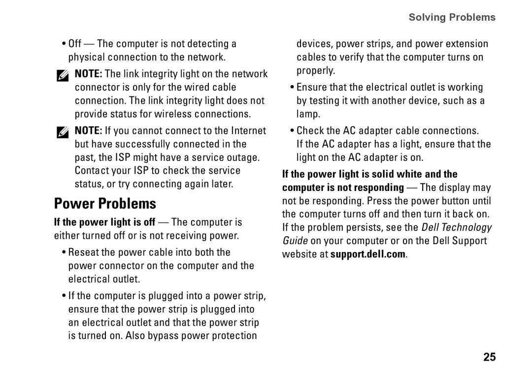 Dell PP39S, M770H setup guide Power Problems, Solving Problems 