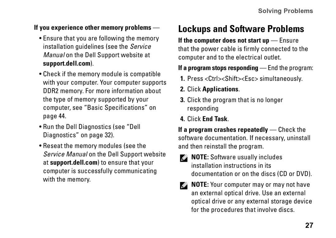 Dell PP39S, M770H setup guide Lockups and Software Problems, Click Applications 