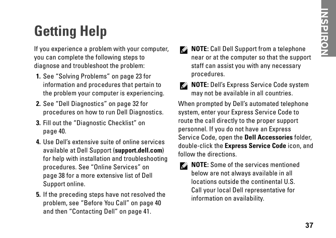 Dell PP39S, M770H setup guide Getting Help, Fill out the Diagnostic Checklist on 