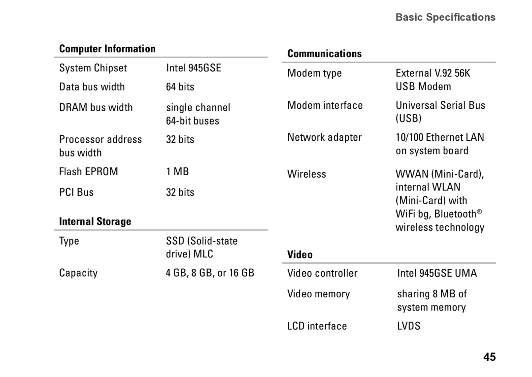 Dell PP39S, M770H setup guide Computer Information, Internal Storage, Communications, Video 