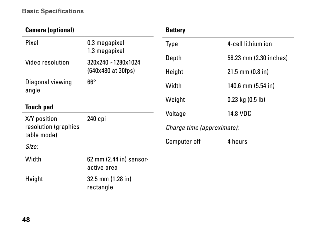 Dell M770H, PP39S setup guide Camera optional, Touch pad, Battery 