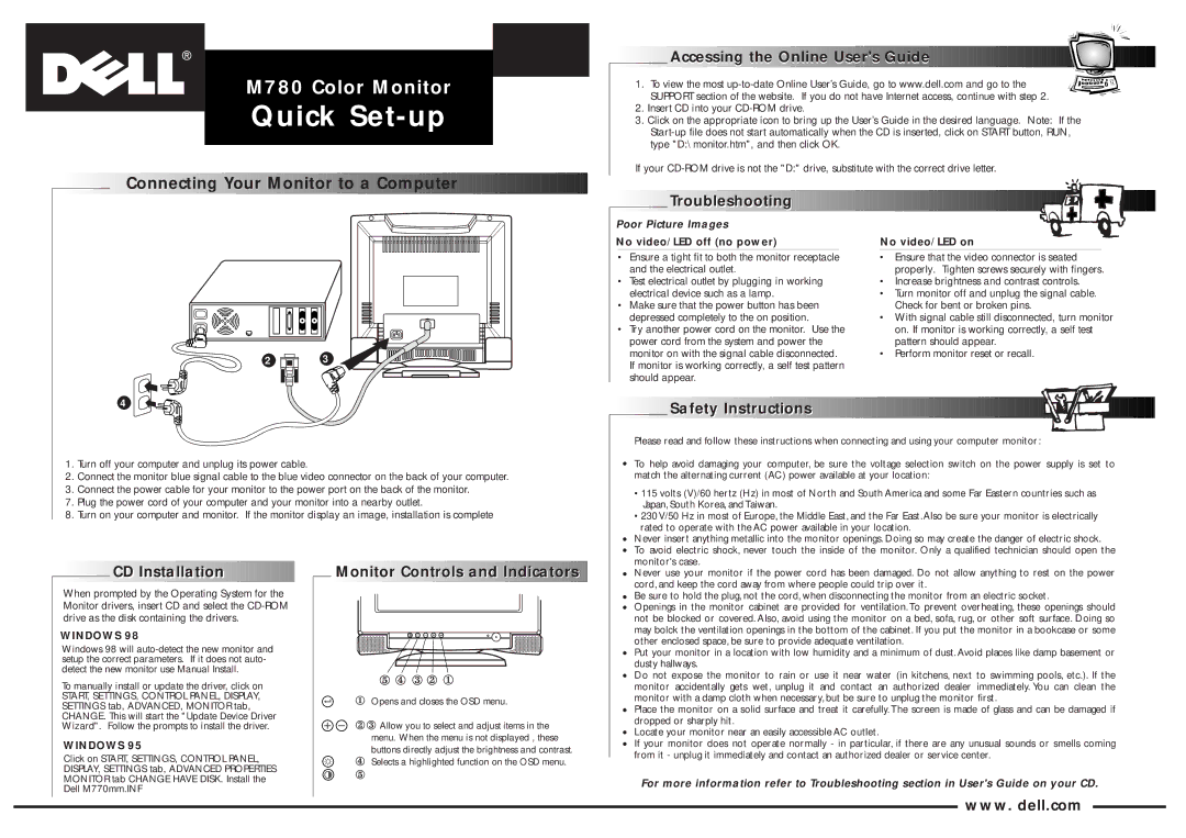 Dell M780 manual Accessing the Online Users Guide, Troubleshooting, Safety Instructions, CD InstallationI t ll ti 