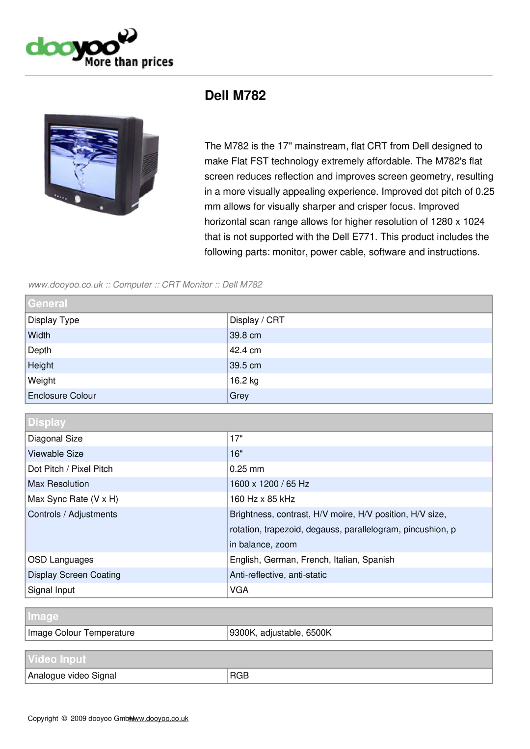 Dell manual Dell M782, General, Display, Image, Video Input 