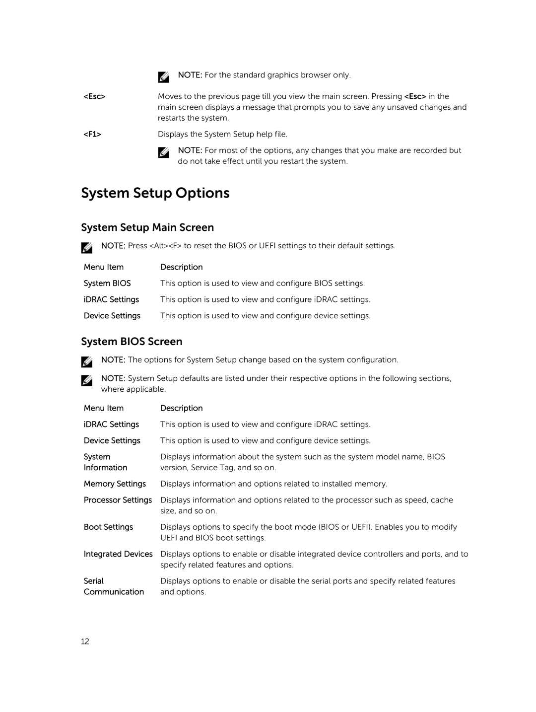 Dell M820 owner manual System Setup Options, System Setup Main Screen, System Bios Screen 