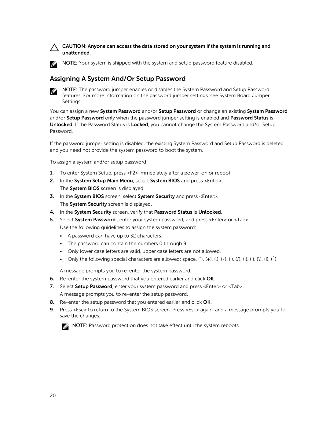 Dell M820 owner manual Assigning a System And/Or Setup Password 