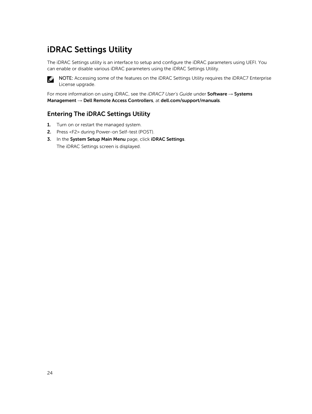 Dell M820 owner manual IDRAC Settings Utility, Entering The iDRAC Settings Utility 