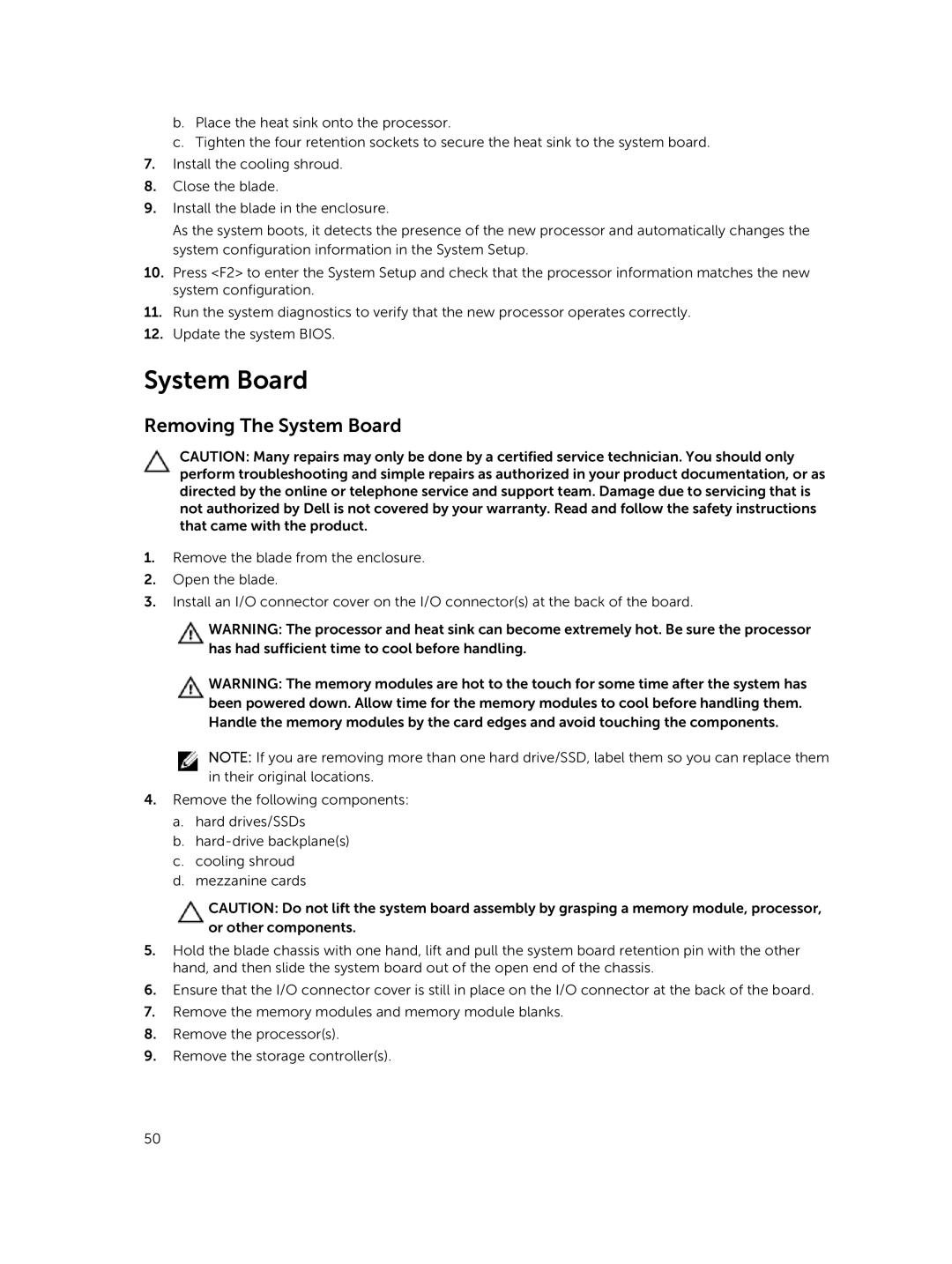 Dell M820 owner manual Removing The System Board 