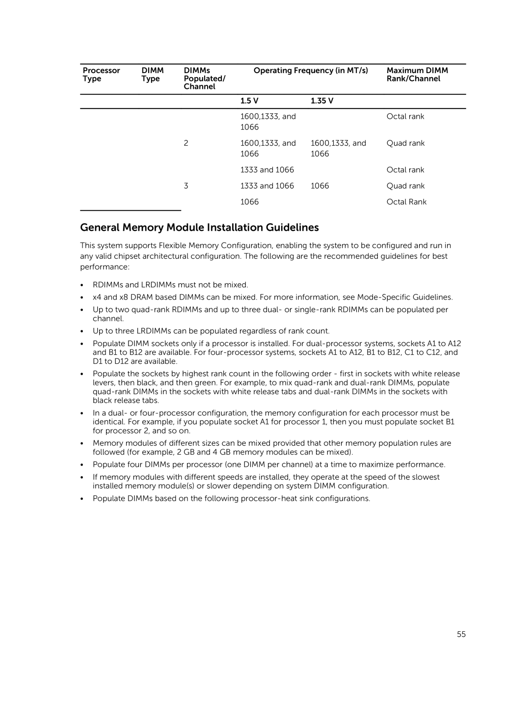 Dell M820 owner manual General Memory Module Installation Guidelines 