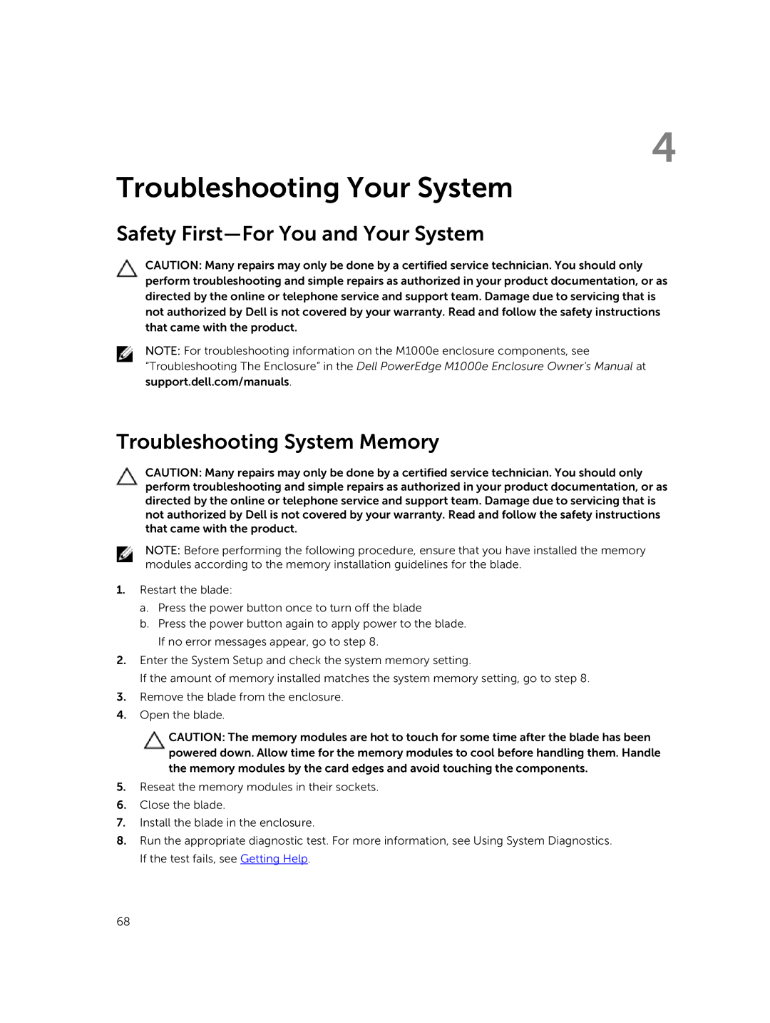 Dell M820 owner manual Troubleshooting Your System 