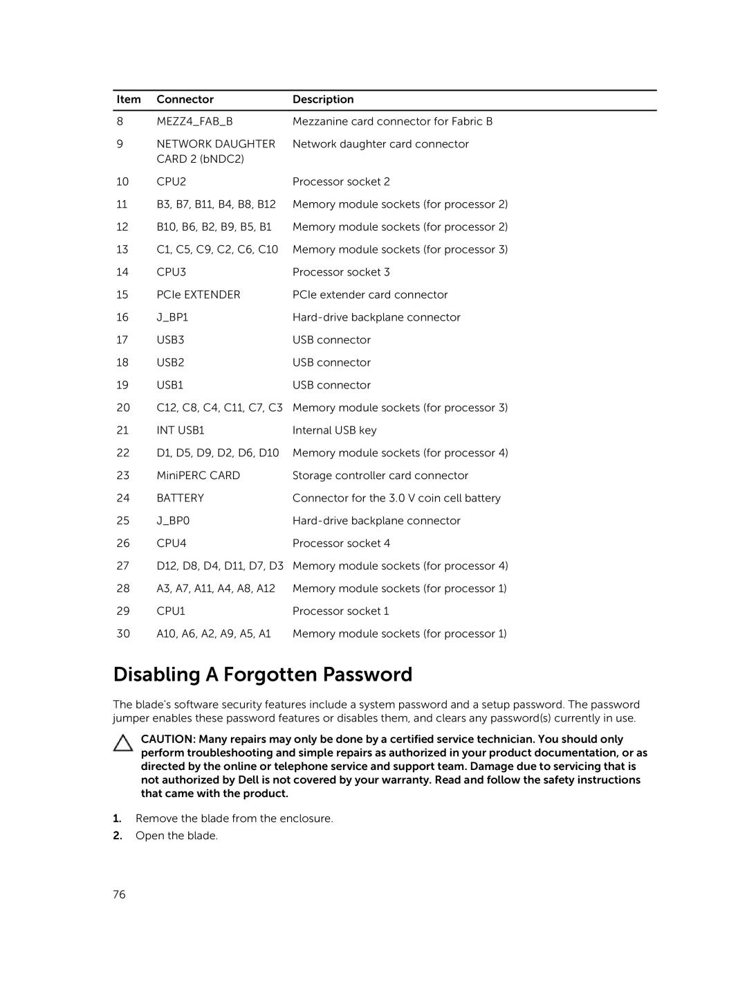 Dell M820 owner manual Disabling a Forgotten Password, CPU2 