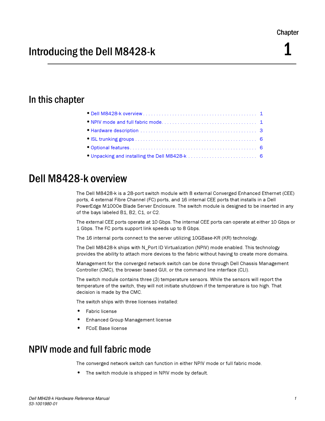 Dell M8428-K manual Introducing the Dell M8428-k, Npiv mode and full fabric mode 