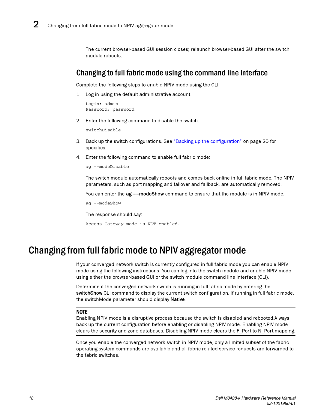 Dell M8428-K manual Changing from full fabric mode to Npiv aggregator mode 