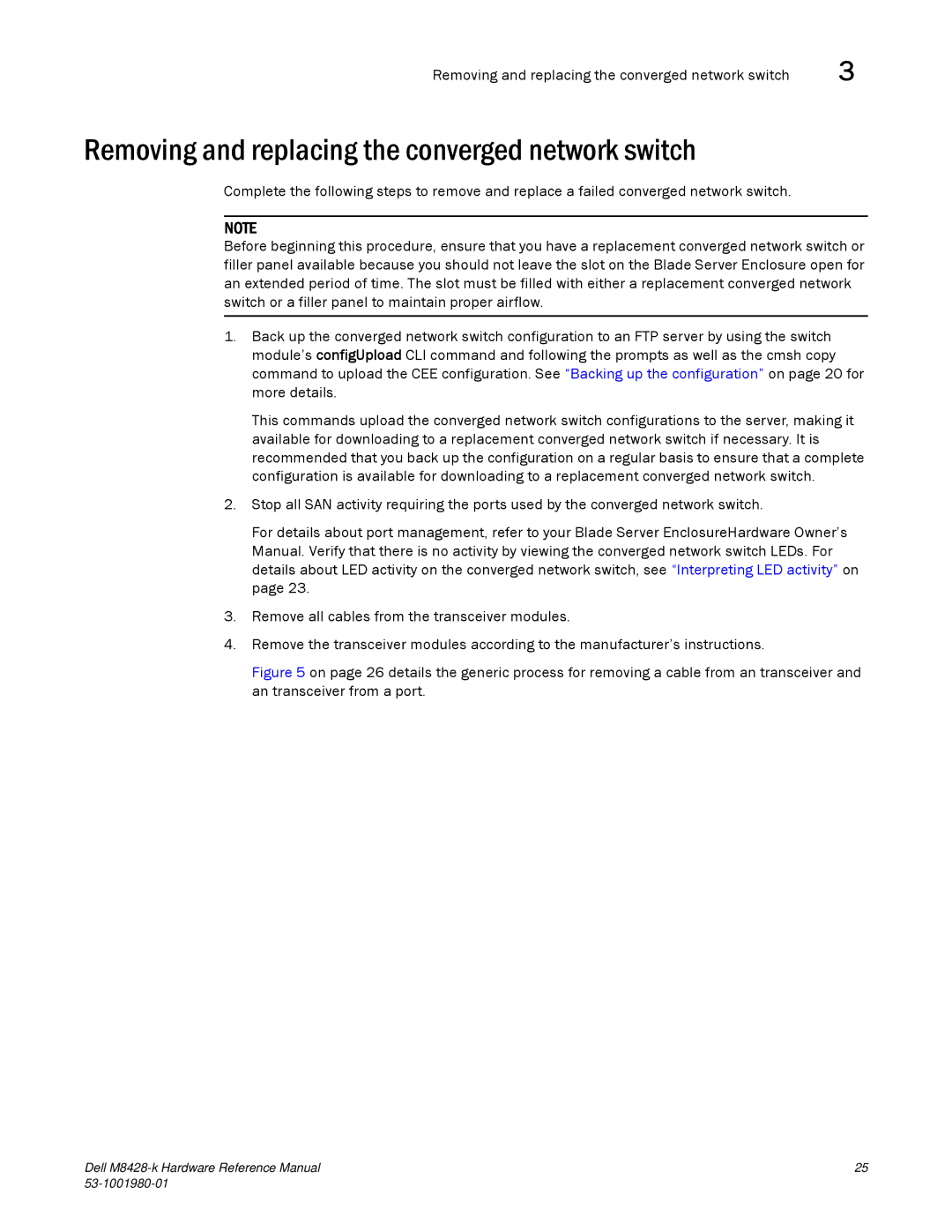 Dell M8428-K manual Removing and replacing the converged network switch 