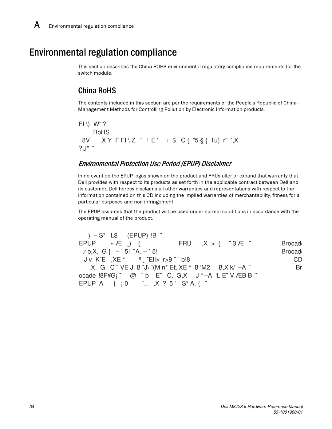 Dell M8428-K manual Environmental regulation compliance, China RoHS 