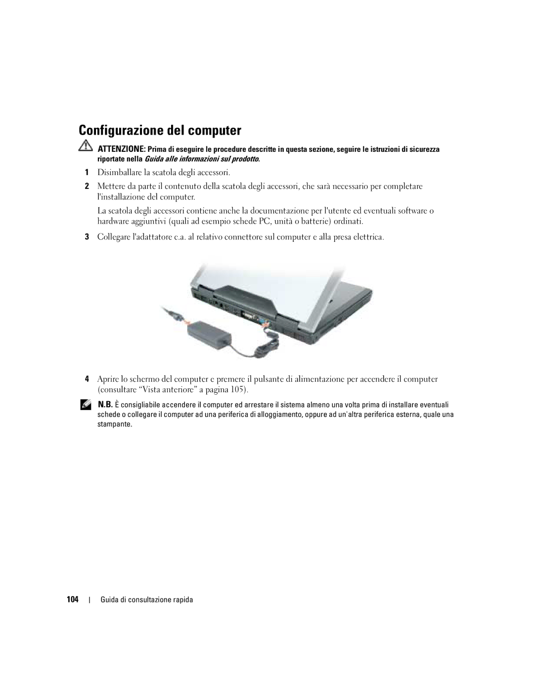 Dell M90 manual Configurazione del computer, 104 