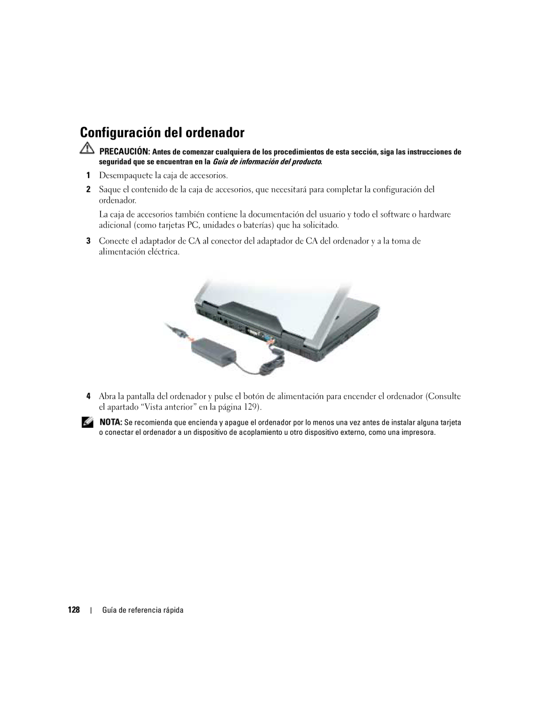 Dell M90 manual Configuración del ordenador, 128 