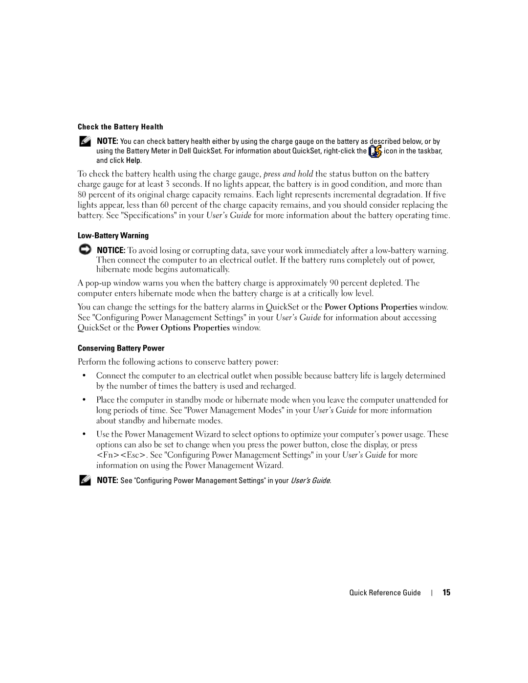 Dell M90 manual Low-Battery Warning, Conserving Battery Power 