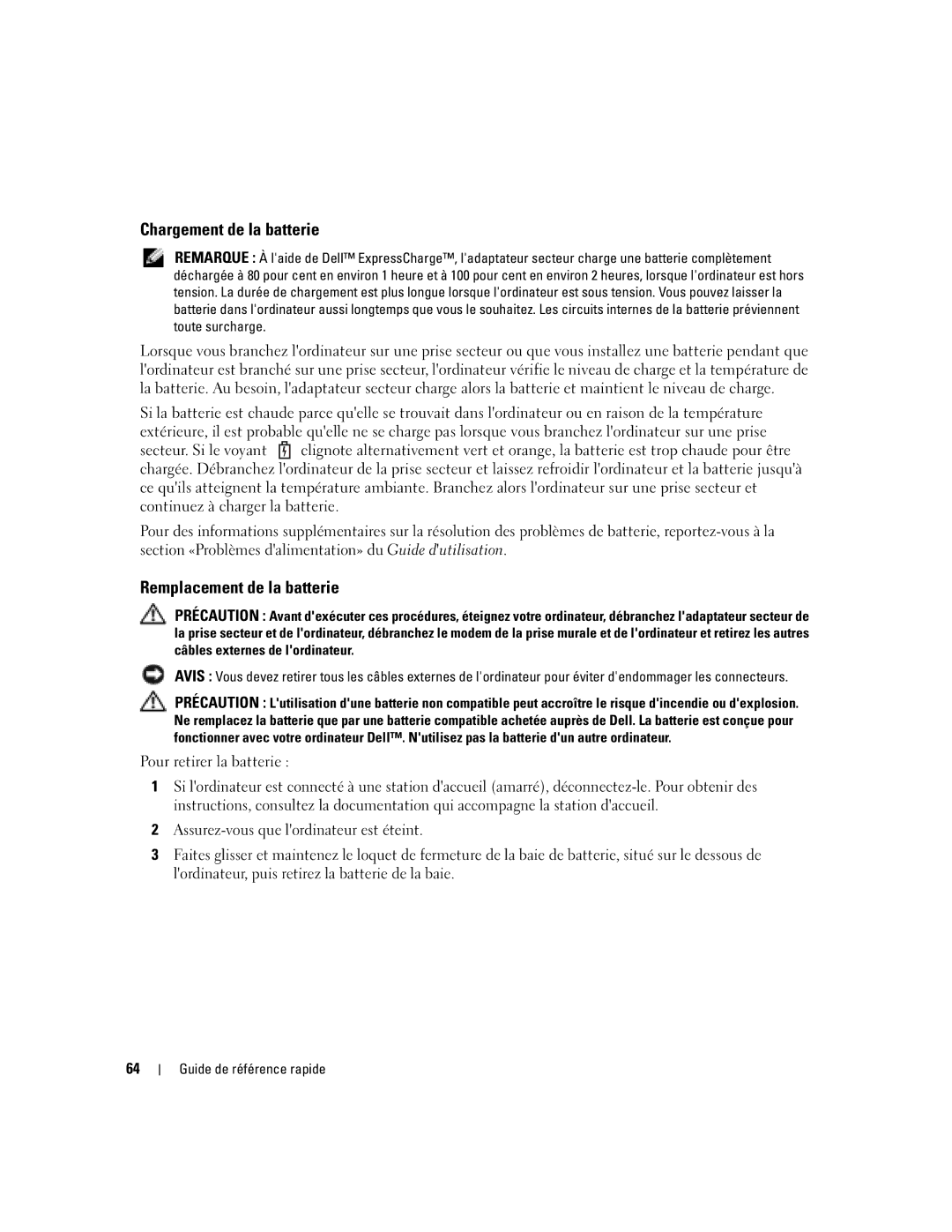 Dell M90 manual Chargement de la batterie, Remplacement de la batterie 