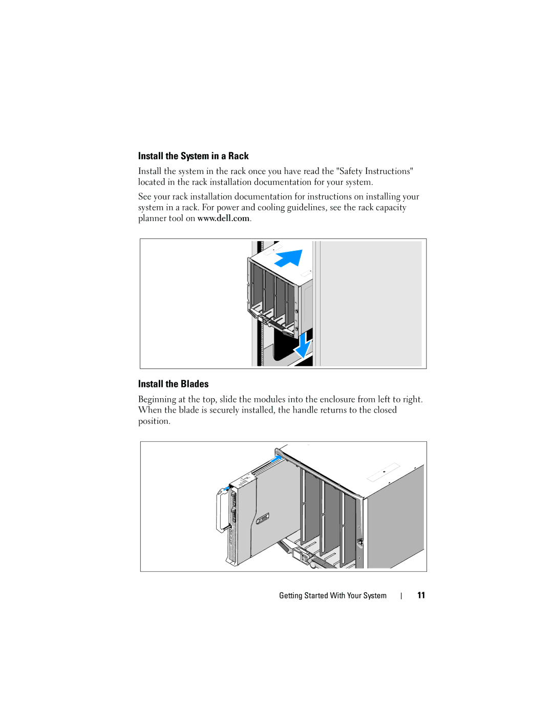 Dell M905 manual Install the System in a Rack, Install the Blades 