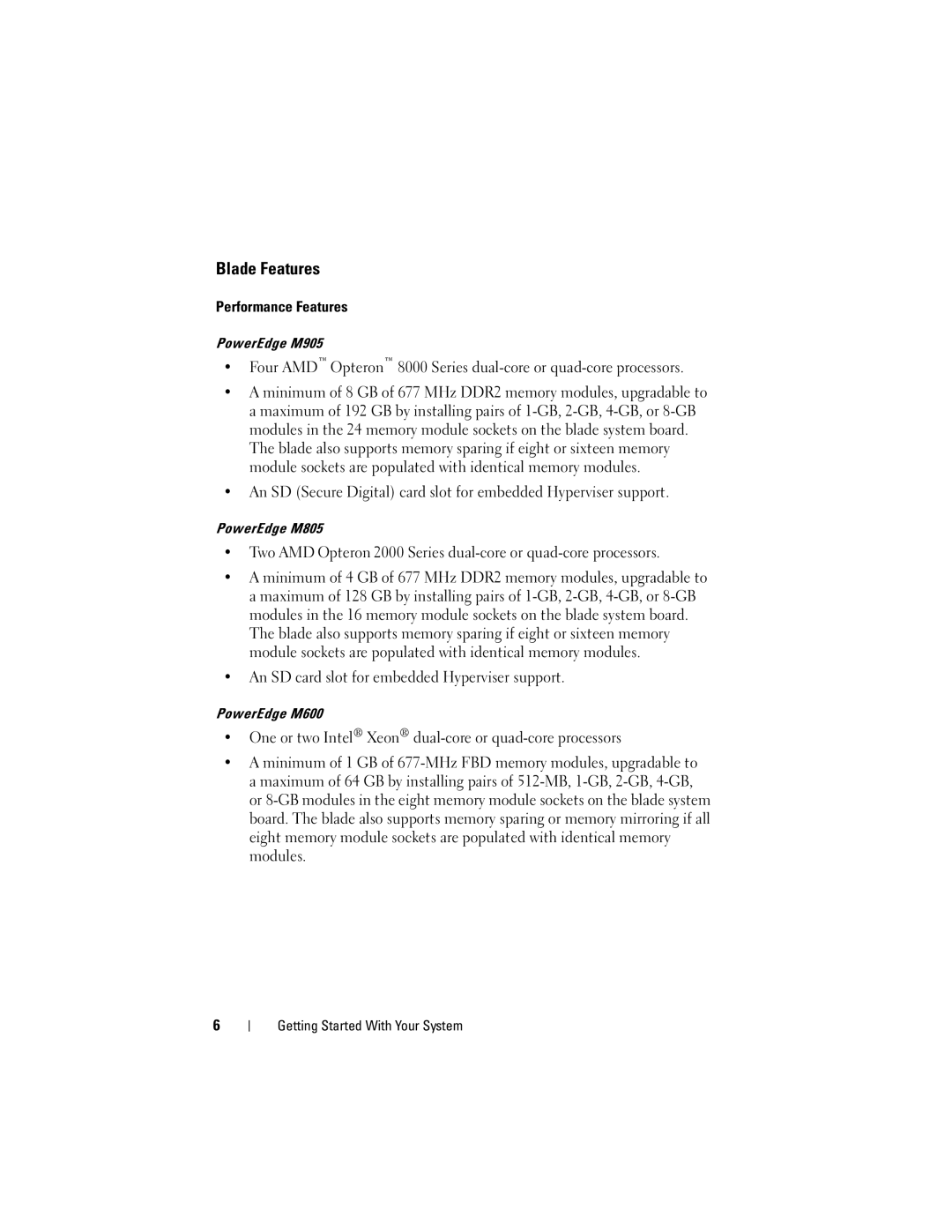 Dell M905 manual Blade Features 