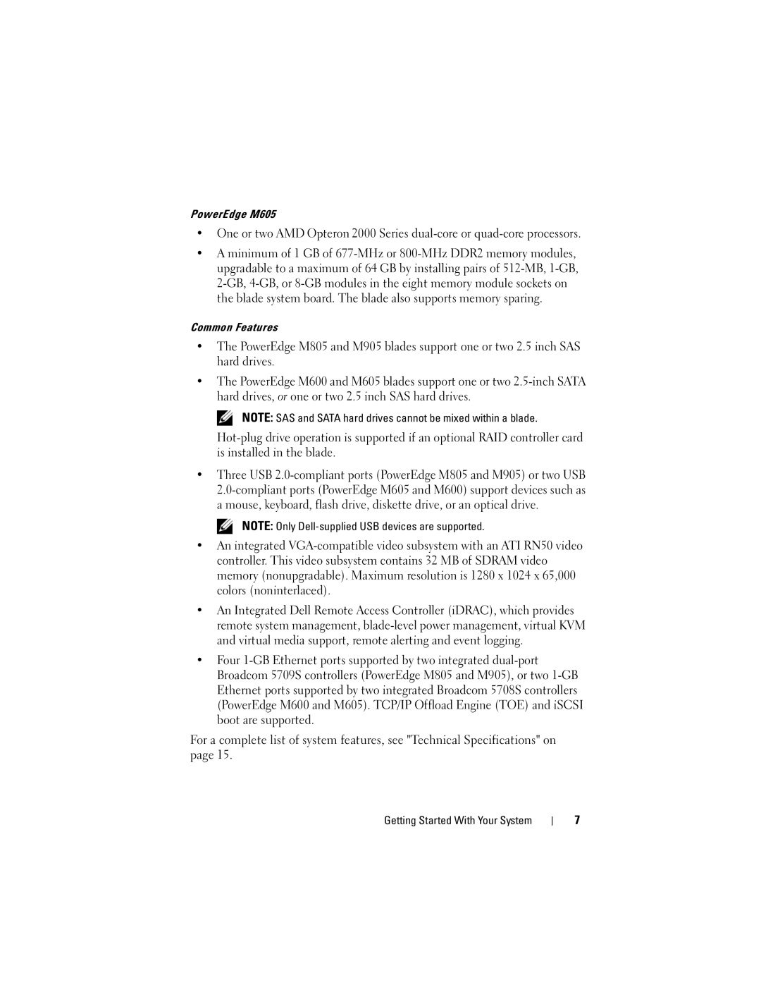 Dell M905 manual PowerEdge M605 