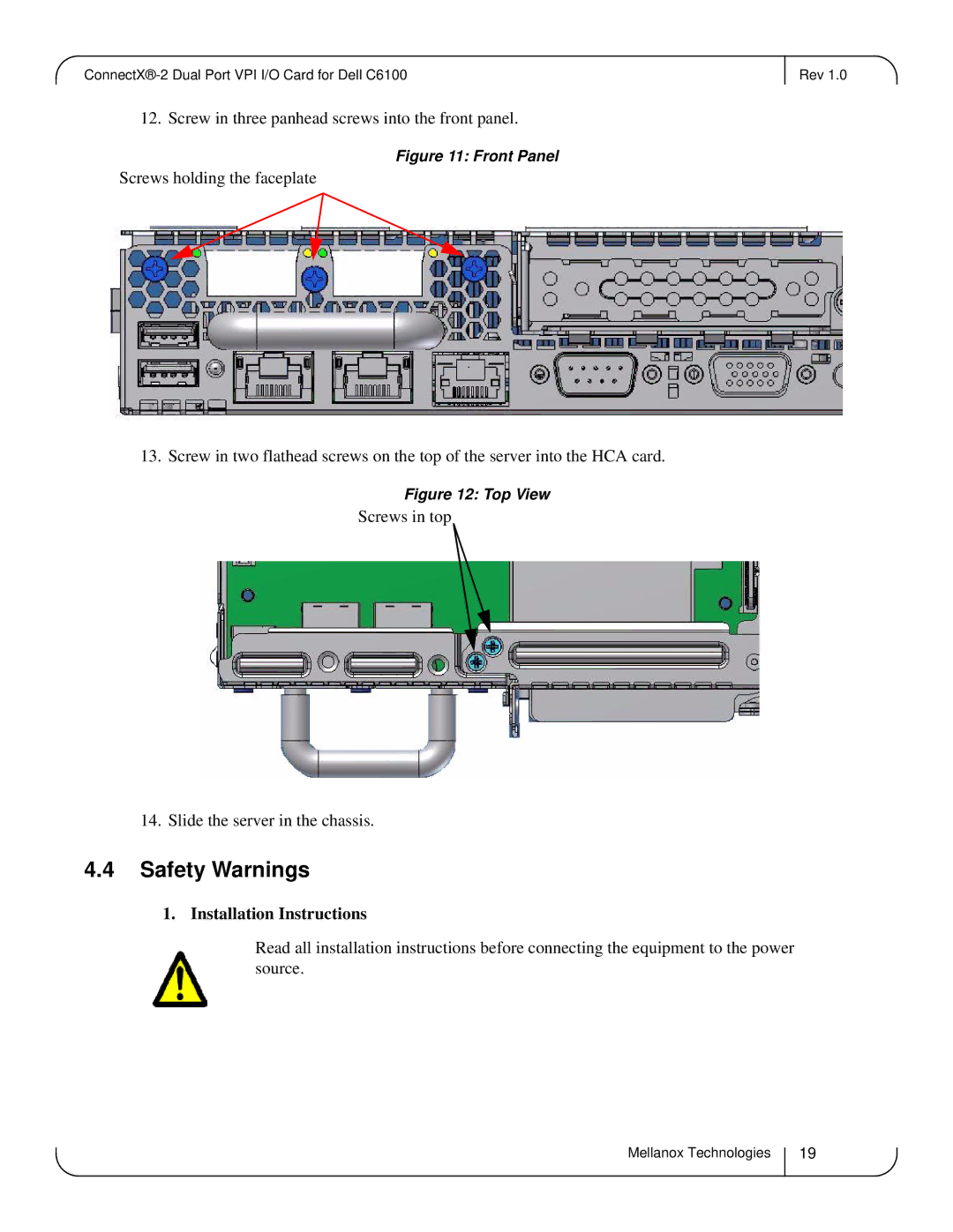 Dell MCQH29-XDR user manual Safety Warnings, Installation Instructions 