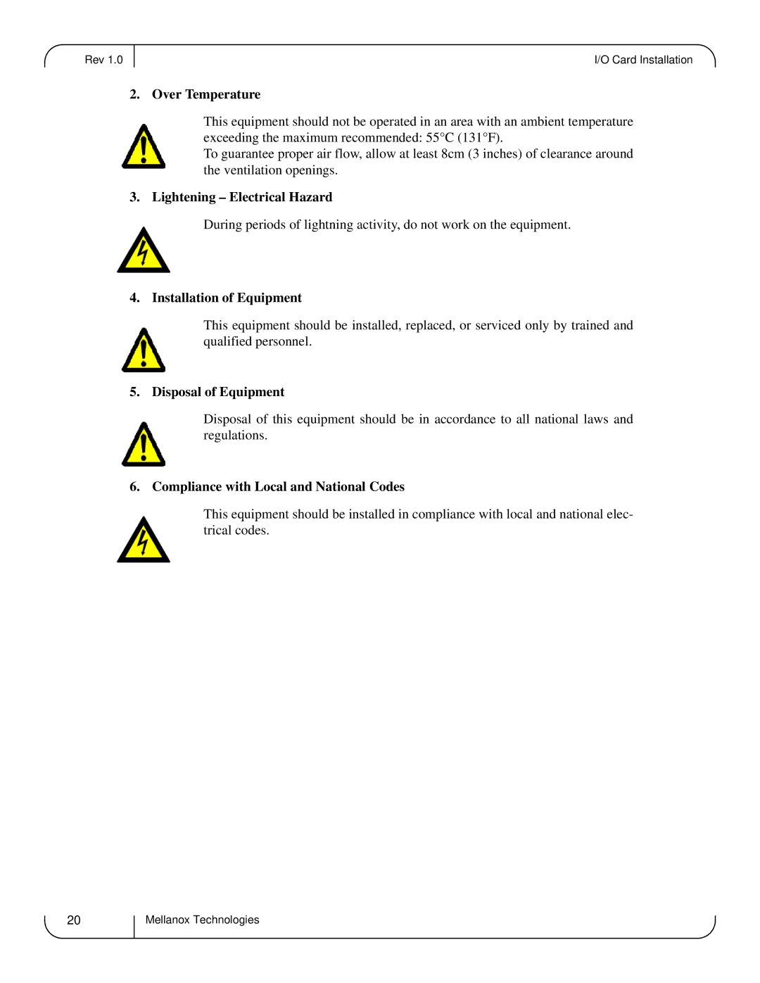 Dell MCQH29-XDR Over Temperature, Lightening Electrical Hazard, Installation of Equipment, Disposal of Equipment 