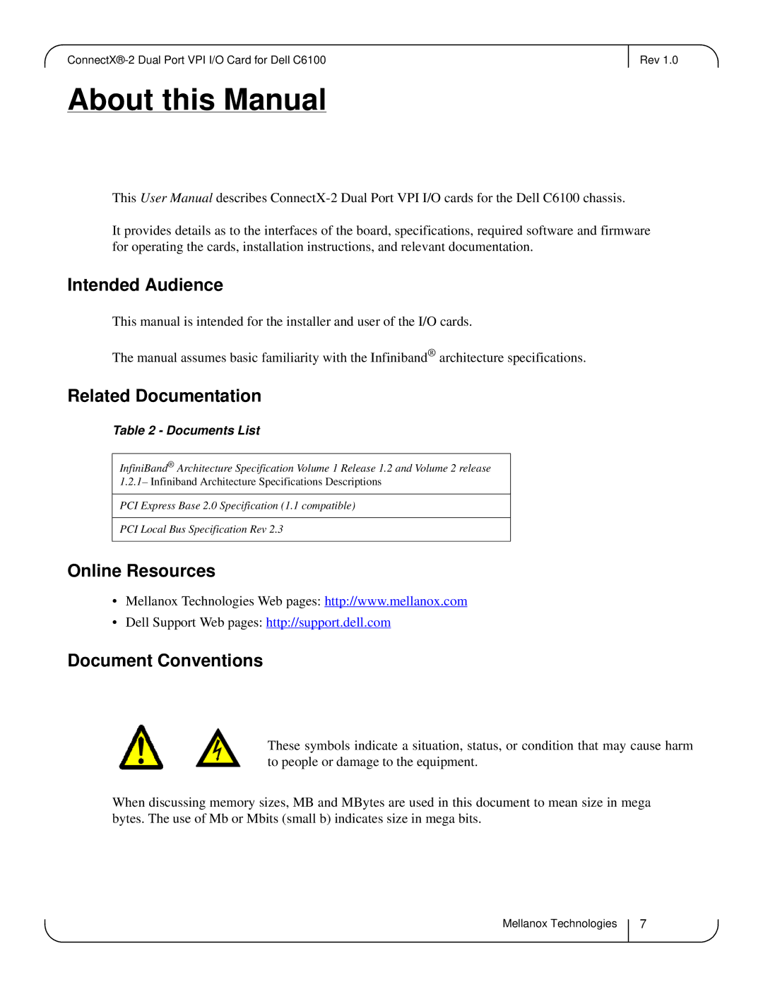 Dell MCQH29-XDR Intended Audience, Related Documentation, Online Resources, Document Conventions, Documents List 