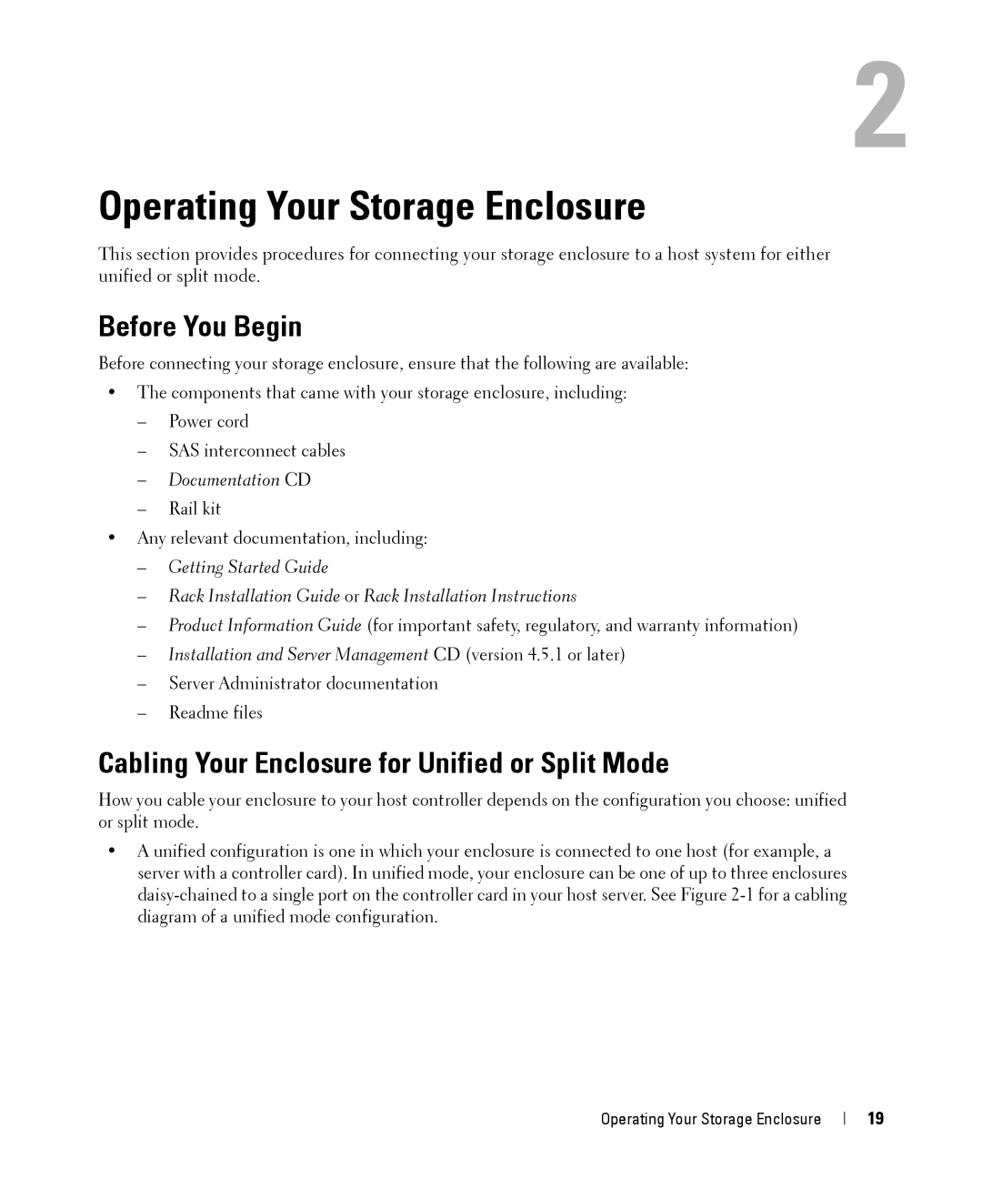 Dell MD1000 Operating Your Storage Enclosure, Before You Begin, Cabling Your Enclosure for Unified or Split Mode 