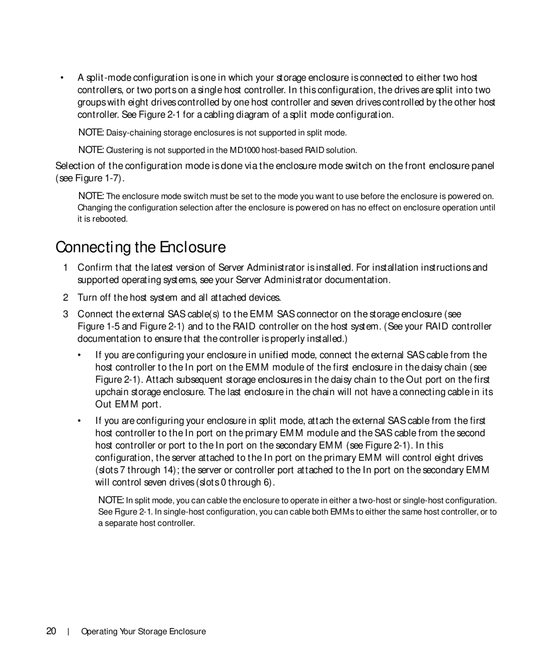 Dell MD1000 owner manual Connecting the Enclosure 