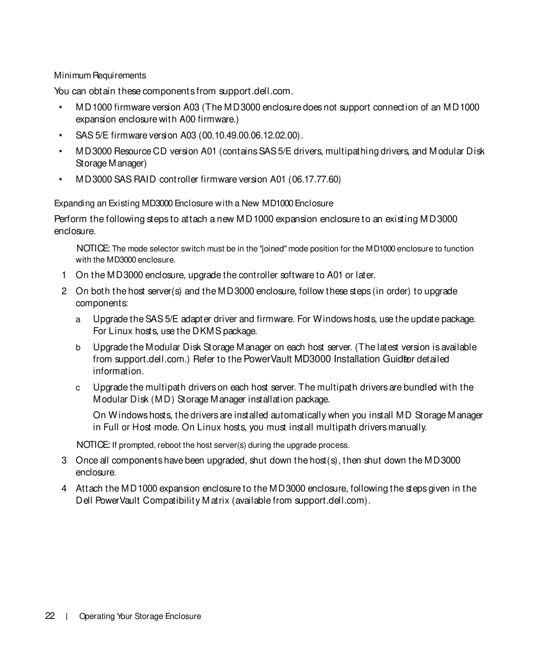 Dell MD1000 owner manual Minimum Requirements 