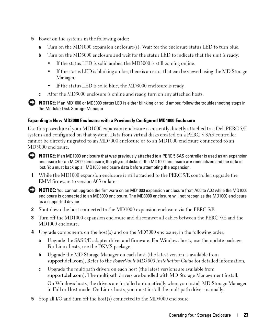 Dell MD1000 owner manual Operating Your Storage Enclosure 