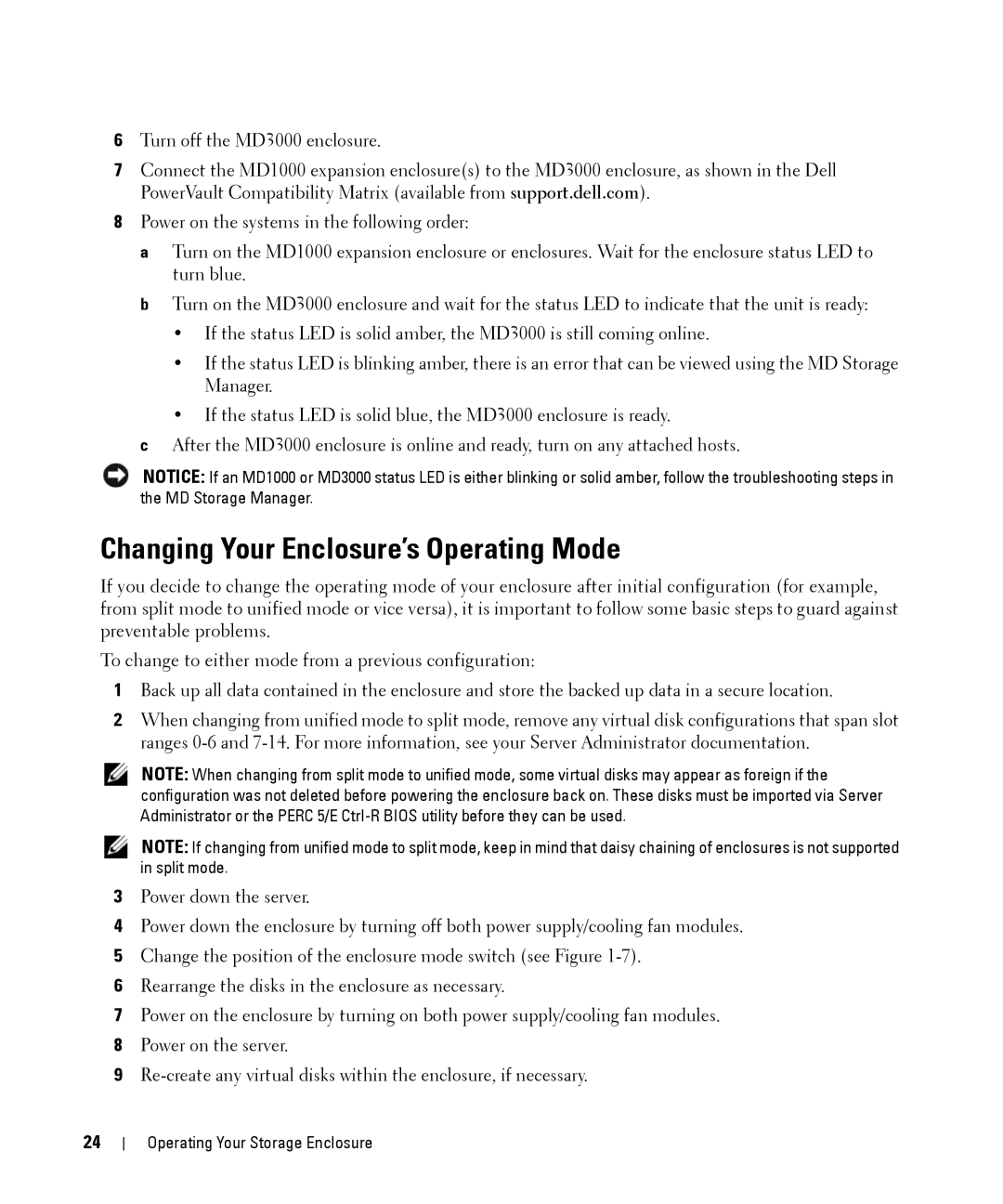 Dell MD1000 owner manual Changing Your Enclosure’s Operating Mode 