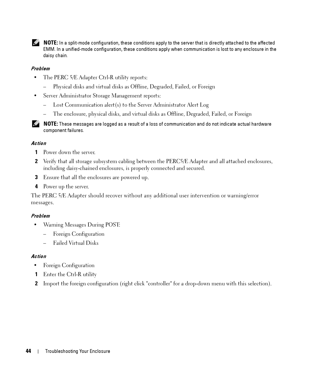 Dell MD1000 owner manual Foreign Configuration Failed Virtual Disks 