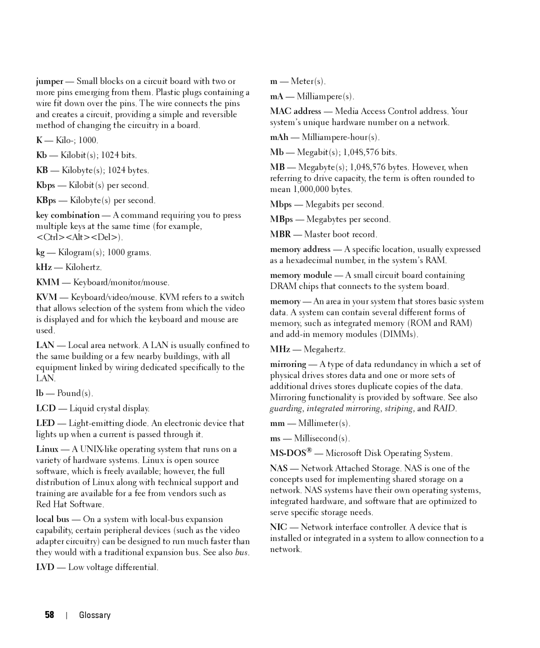 Dell MD1000 owner manual Glossary 