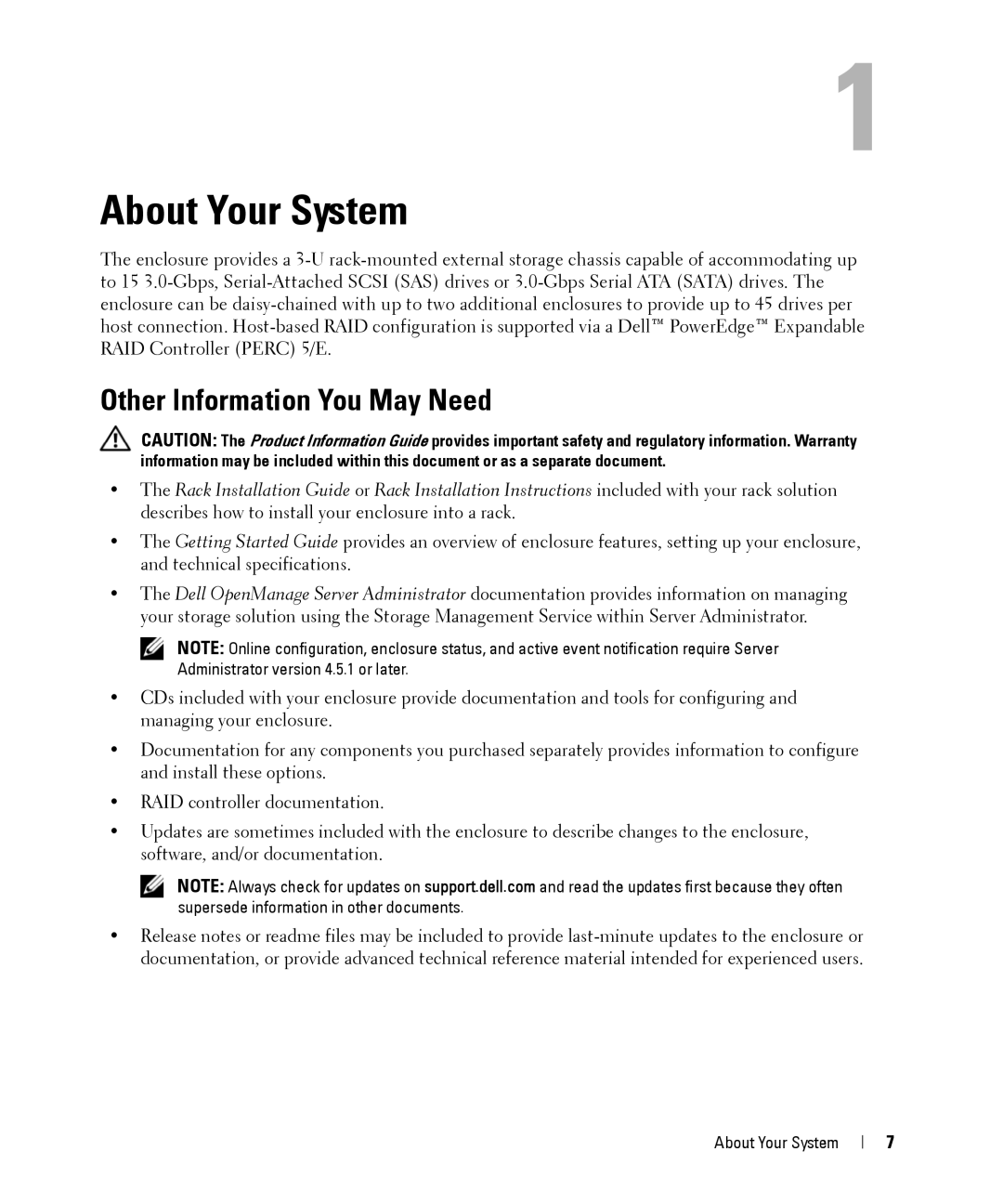 Dell MD1000 owner manual About Your System, Other Information You May Need 