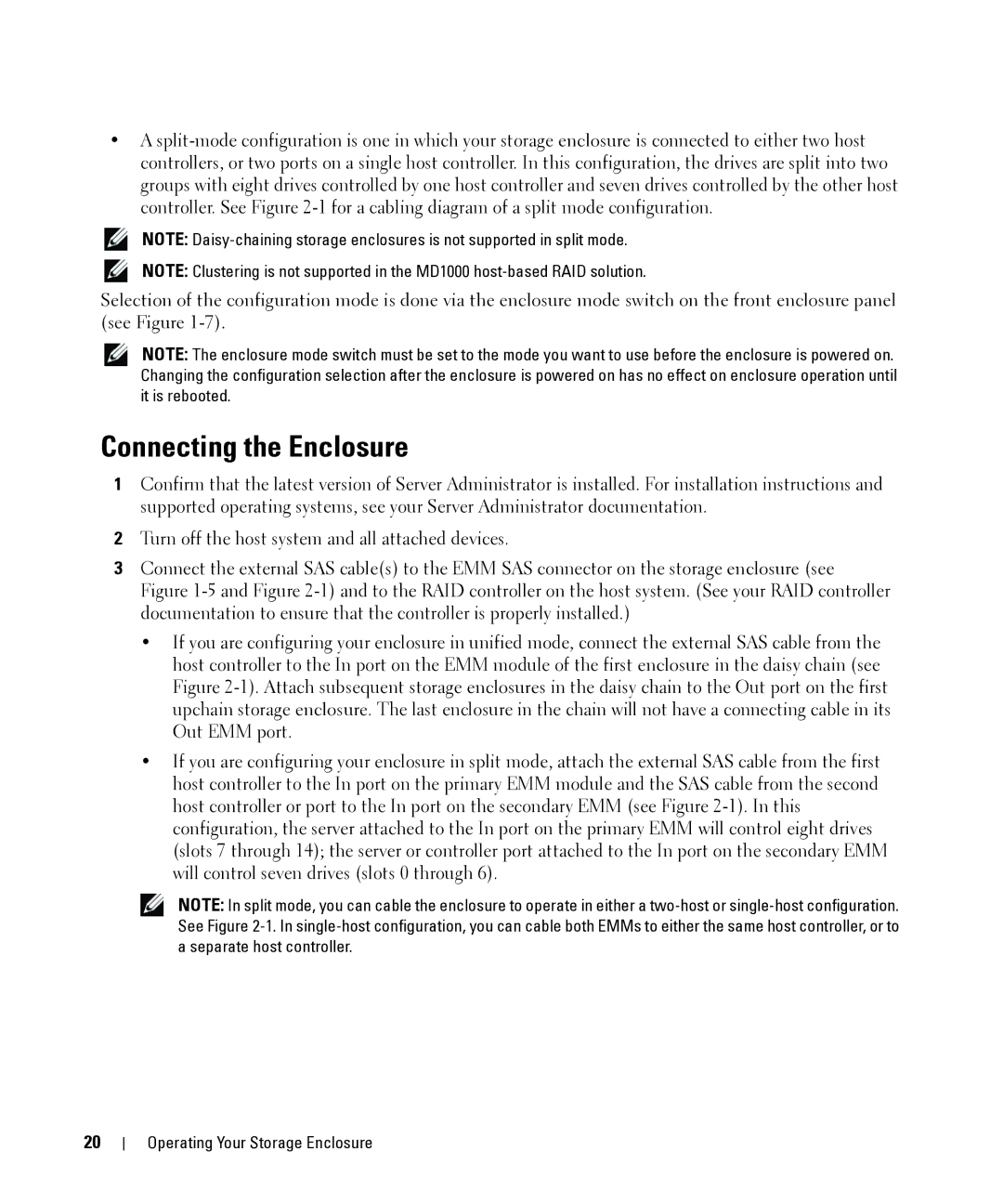 Dell MD1000 owner manual Connecting the Enclosure 