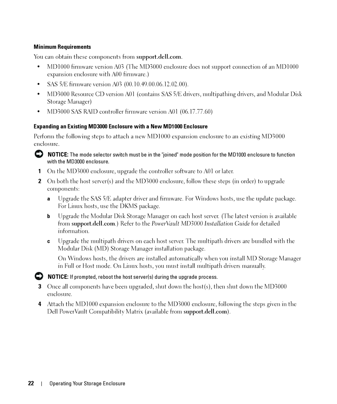 Dell MD1000 owner manual Minimum Requirements 