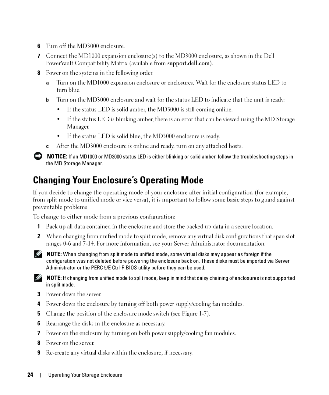 Dell MD1000 owner manual Changing Your Enclosure’s Operating Mode 