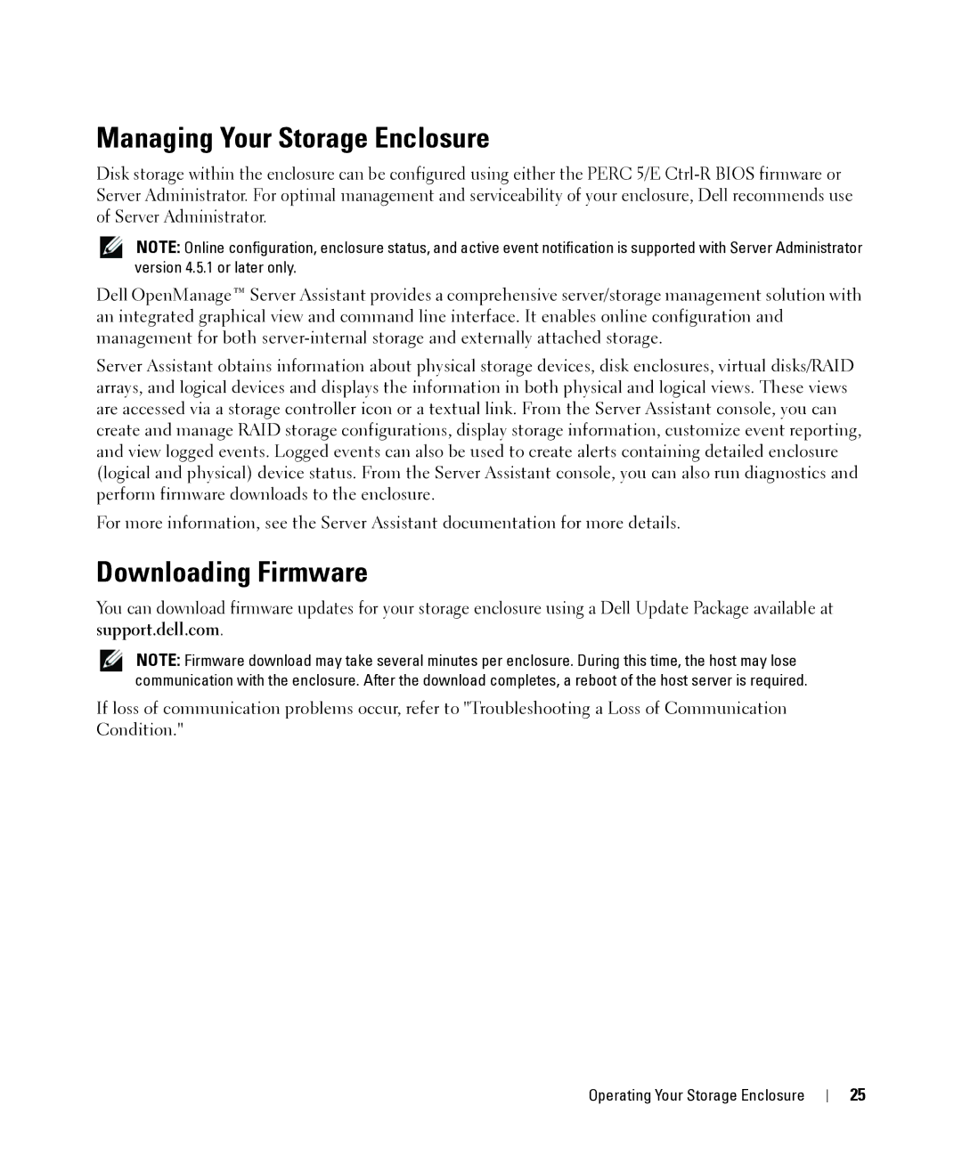 Dell MD1000 owner manual Managing Your Storage Enclosure, Downloading Firmware 